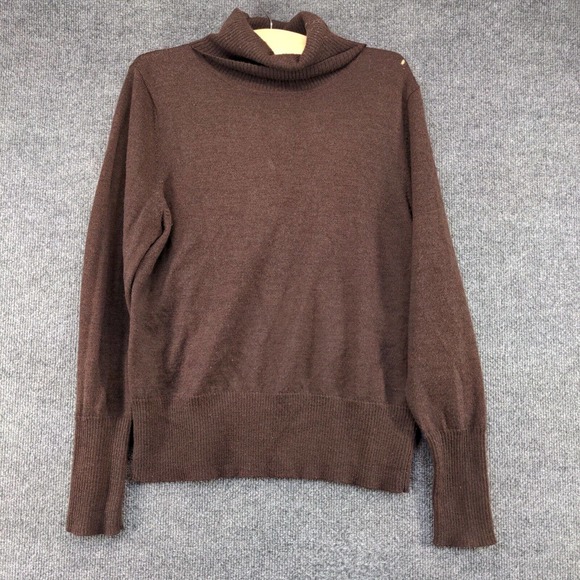 Carole Little Womens Pullover Knit Turtleneck Sweater Brown Large Italian Merino - Picture 2 of 14